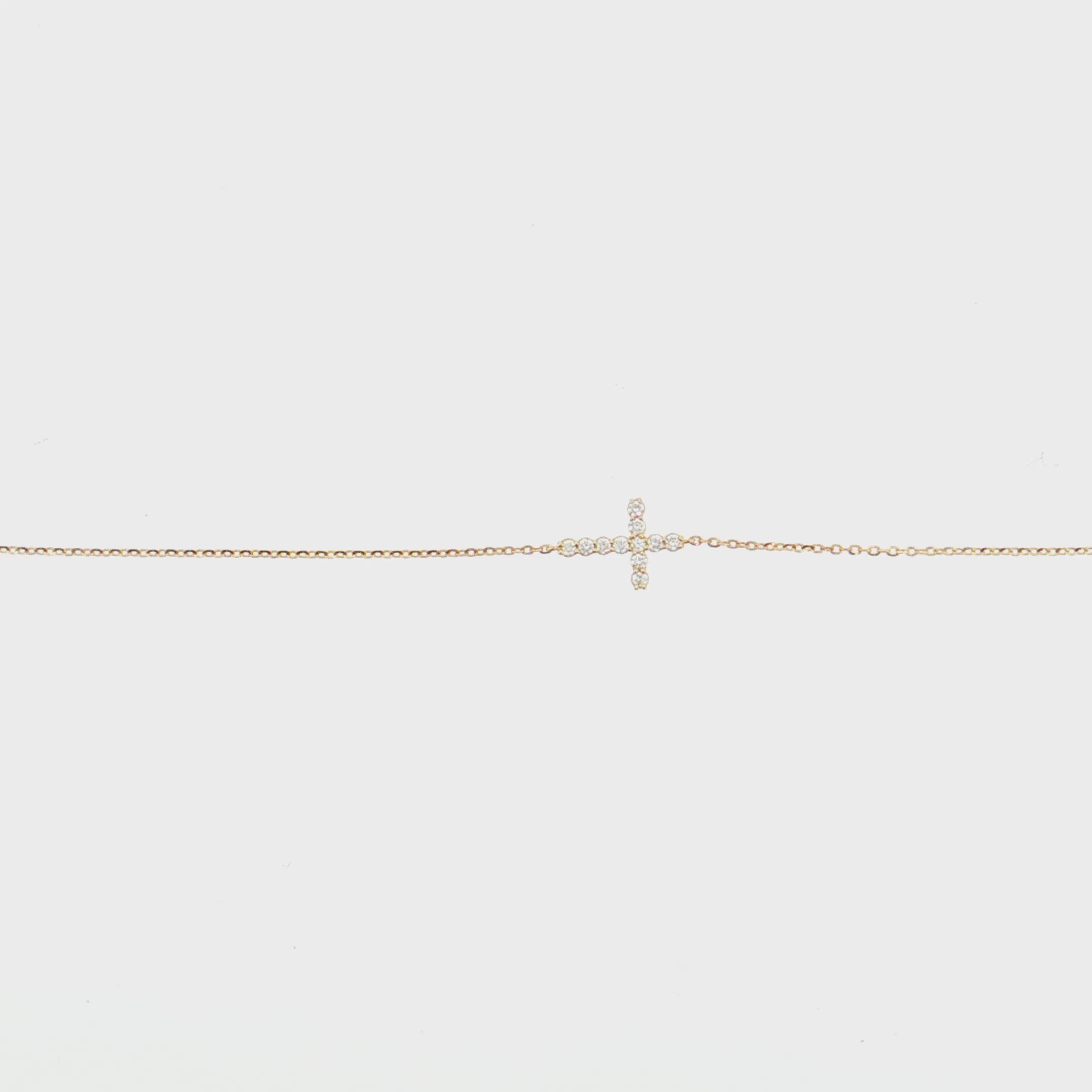 14K Gold | 7" Natural Diamond Cross Bracelet yellow gold