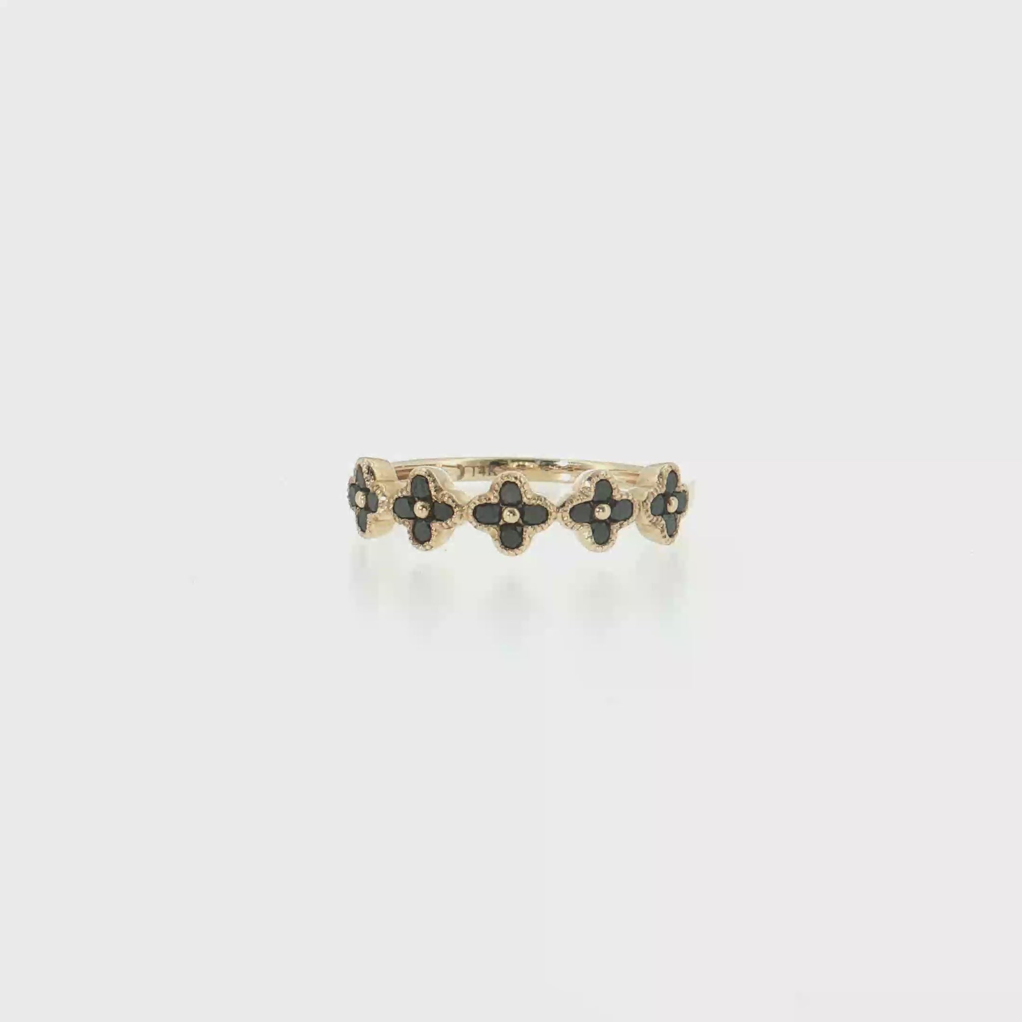 14K Gold | 0.38 cttw Natural Black Diamond Florette Yellow Gold Ring