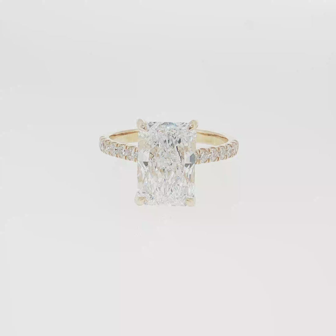 14K Gold | Yellow Gold 3.55CT Rectangular Brilliant Cut Lab Diamond Engagement Ring with Pavé Band