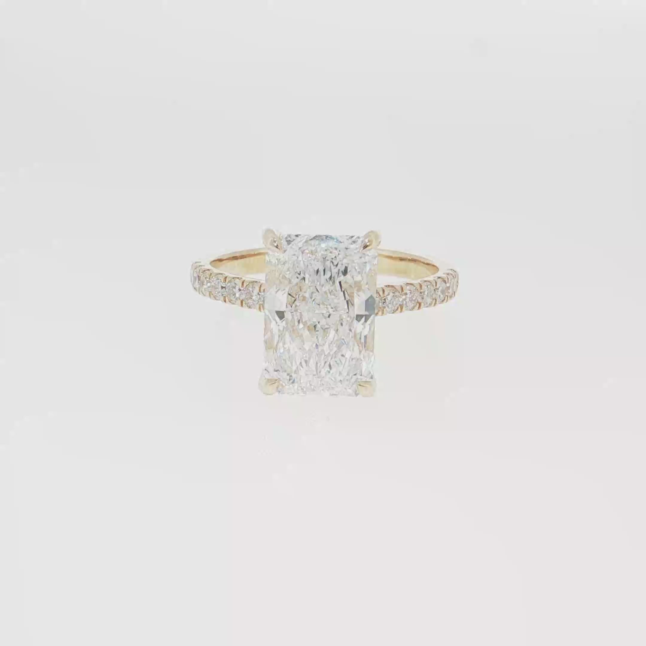 14K Gold | Yellow Gold 3.55CT Rectangular Brilliant Cut Lab Diamond Engagement Ring with Pavé Band