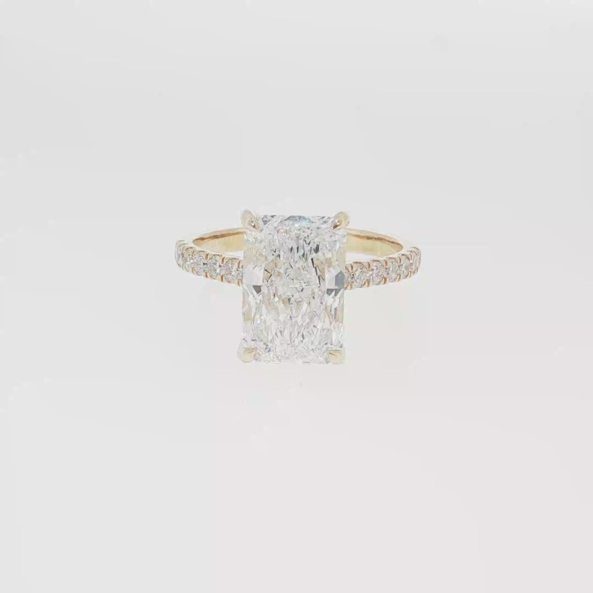 14K Gold | Yellow Gold 3.55CT Rectangular Brilliant Cut Lab Diamond Engagement Ring with Pavé Band