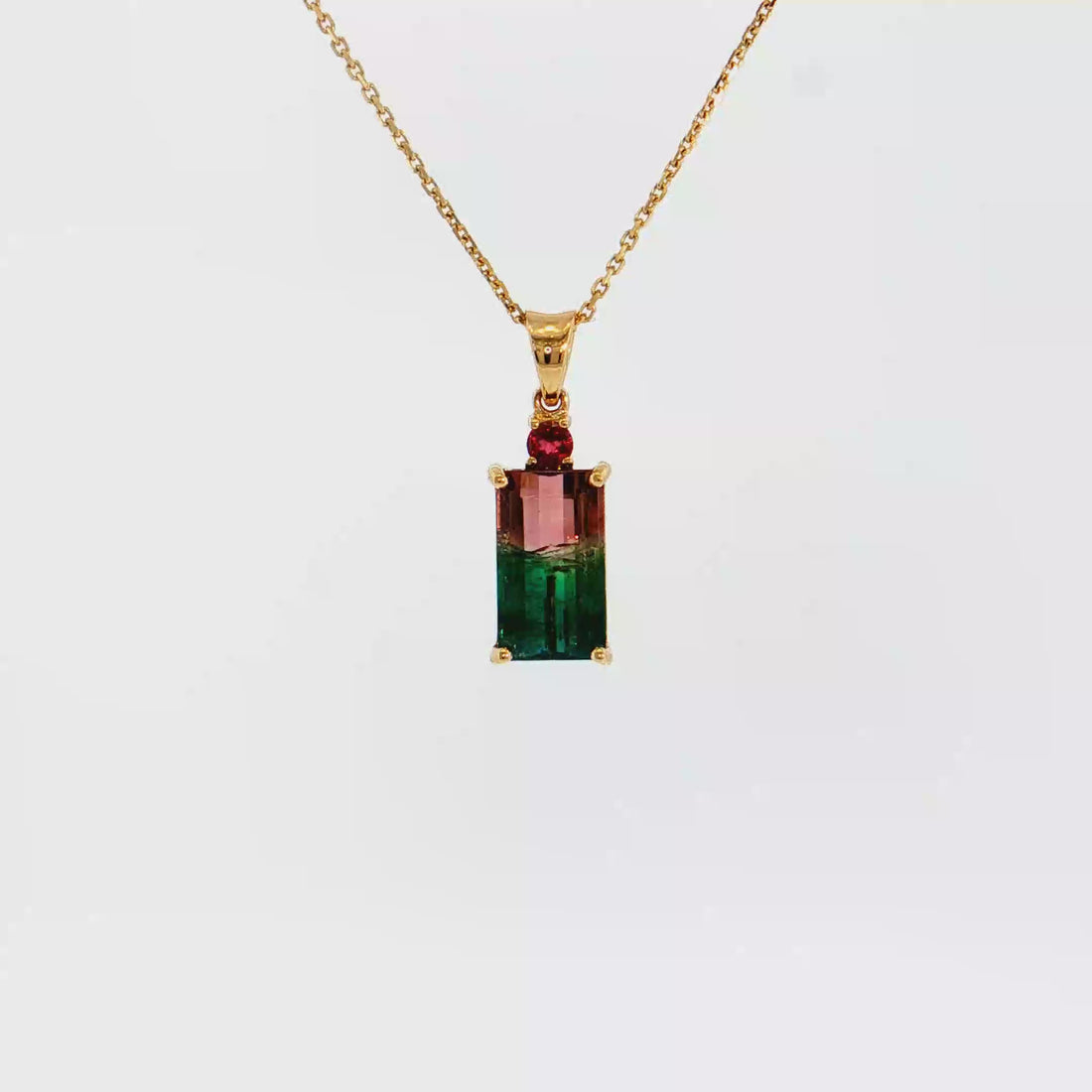 14K Gold | 3.97cttw Natural Bicolor Tourmaline Pendant with Emerald Cut