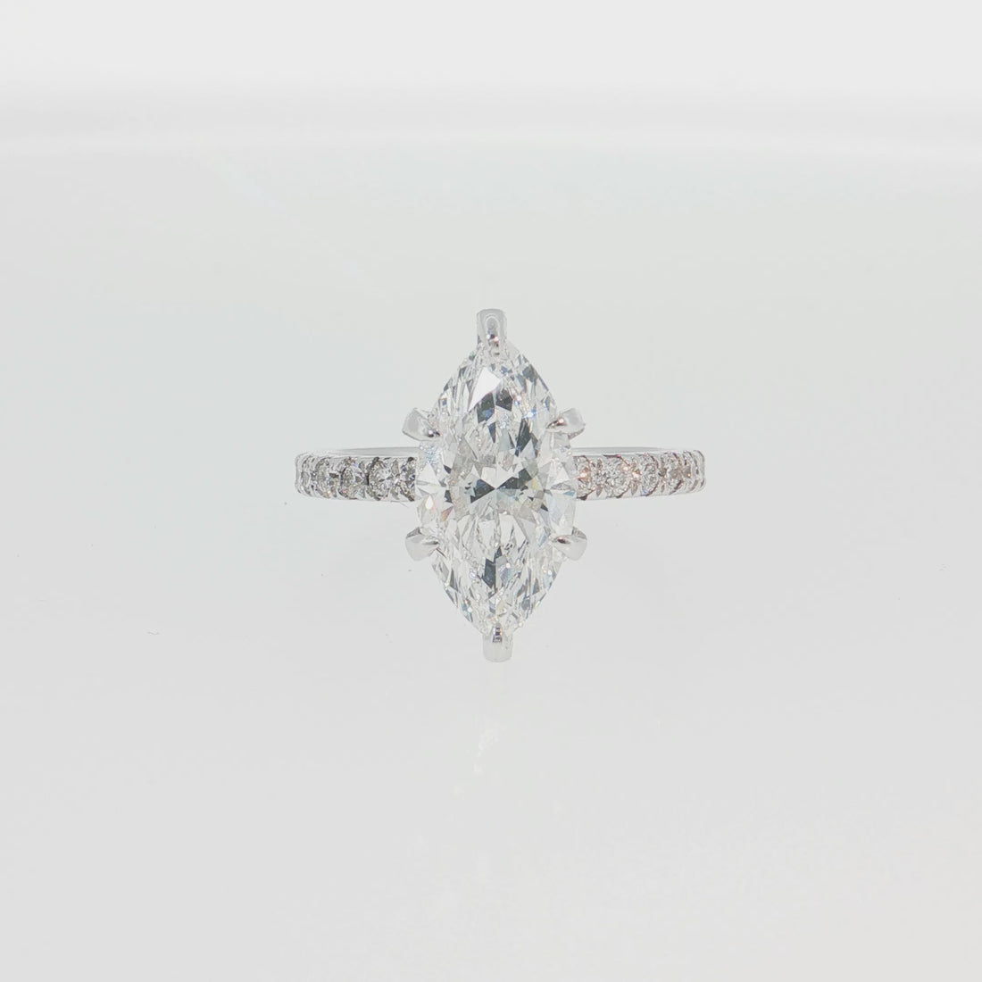 14K Gold | White Gold 2.54 ct Marquise Lab Diamond Engagement Ring with Pavé-Prong Hidden Halo Setting and Pavé Band