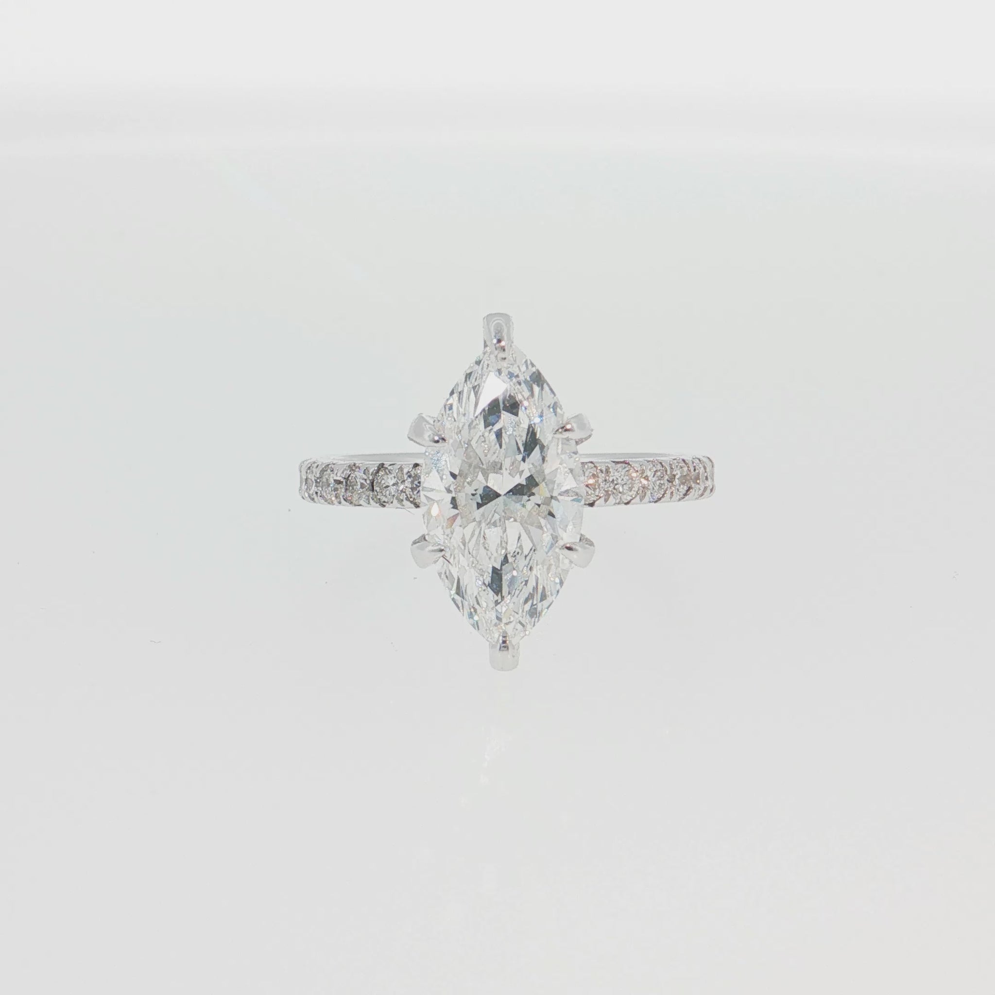 14K Gold | White Gold 2.54 ct Marquise Lab Diamond Engagement Ring with Pavé-Prong Hidden Halo Setting and Pavé Band