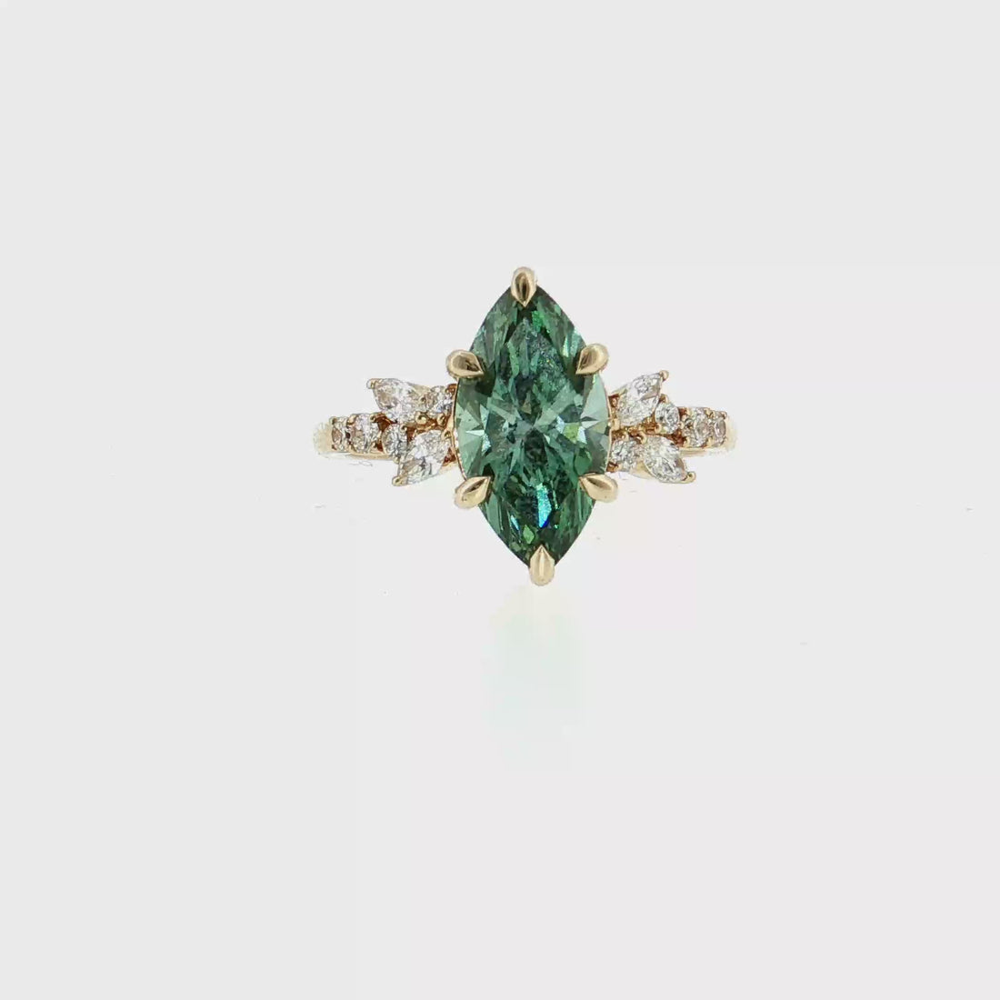 14K Gold | 1.99 CT Fancy Vivid Green Marquise Brilliant Diamond  Engagement Ring with Diamond Accents