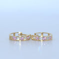 14K Gold | Pink and White Stone Hoop Earrings 14mm