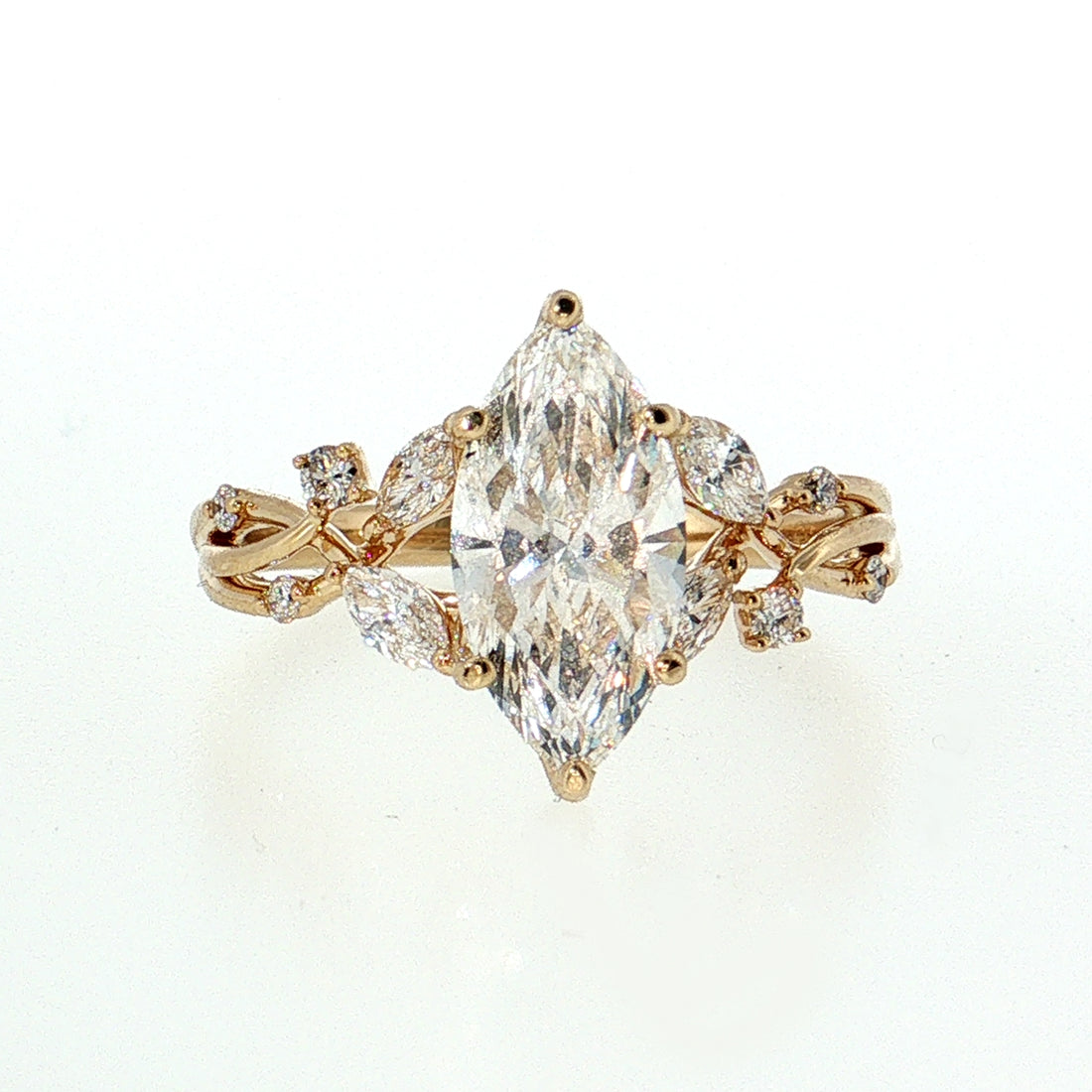 Engagement Rings | Parade Lyria 14K Yellow Gold 1.5CT Lab Diamond Marquise with .06ct Round & .22ct Marquise Natural Diamond Accents Engagement Ring