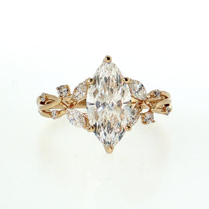 Engagement Rings | Parade Lyria 14K Yellow Gold 1.5CT Lab Diamond Marquise with .06ct Round & .22ct Marquise Natural Diamond Accents Engagement Ring