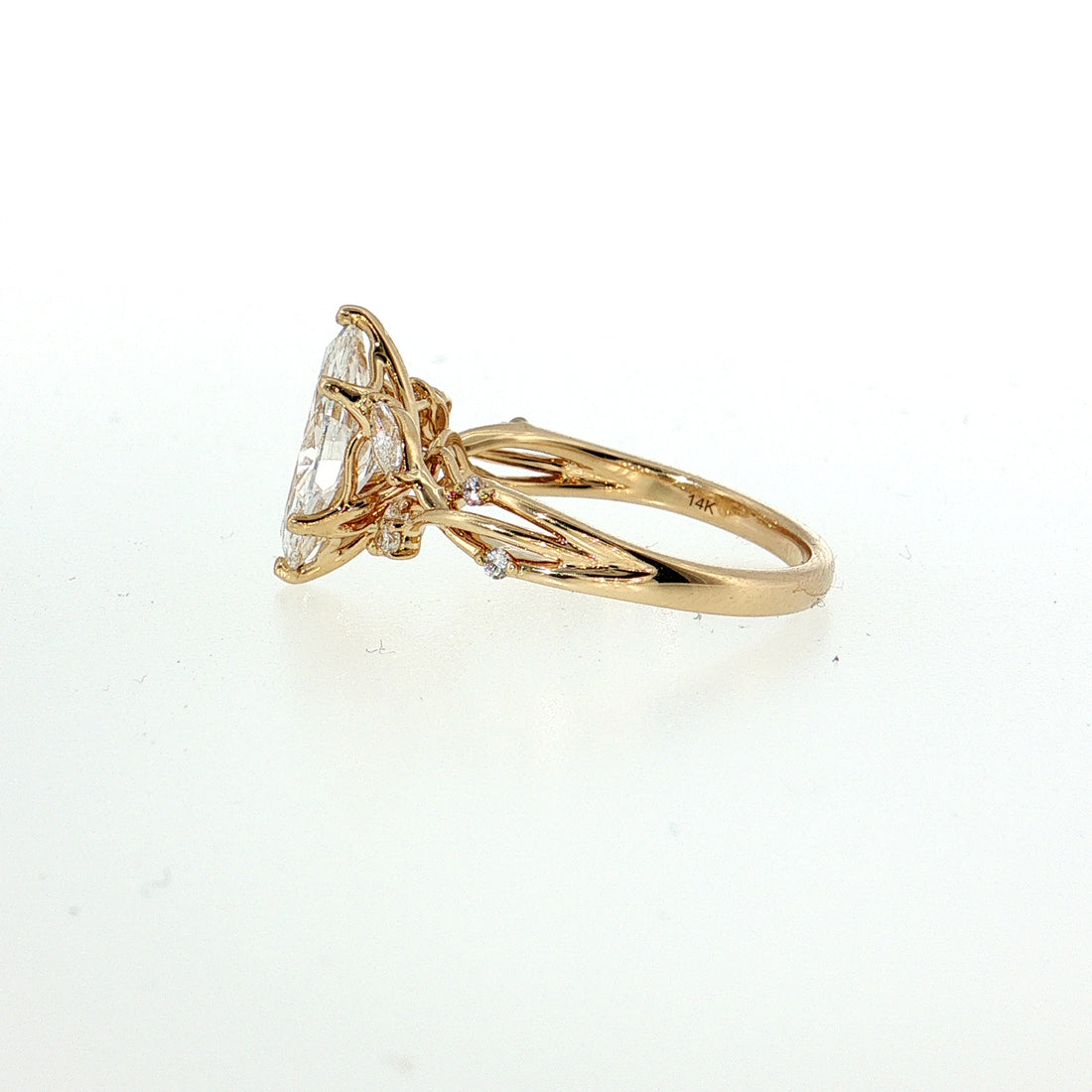 Engagement Rings | Parade Lyria 14K Yellow Gold 1.5CT Lab Diamond Marquise with .06ct Round & .22ct Marquise Natural Diamond Accents Engagement Ring