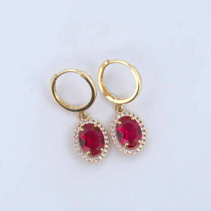 14K Gold | YG Halo Oval Drop Earrings