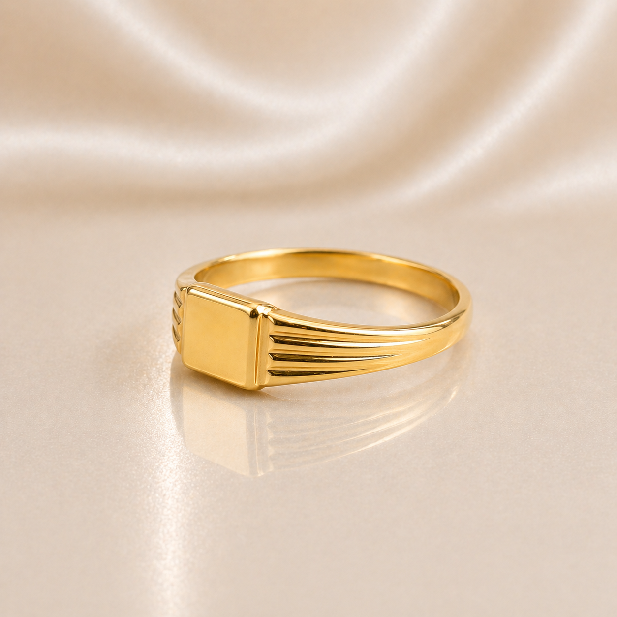side view of small Signet Grooved Detail Unisex Ring 19.2k Portuguese Gold