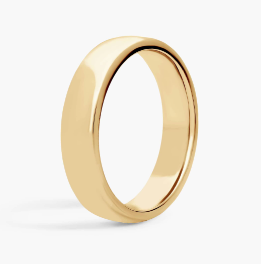 Yellow gold 14k flat wedding band at 5mm