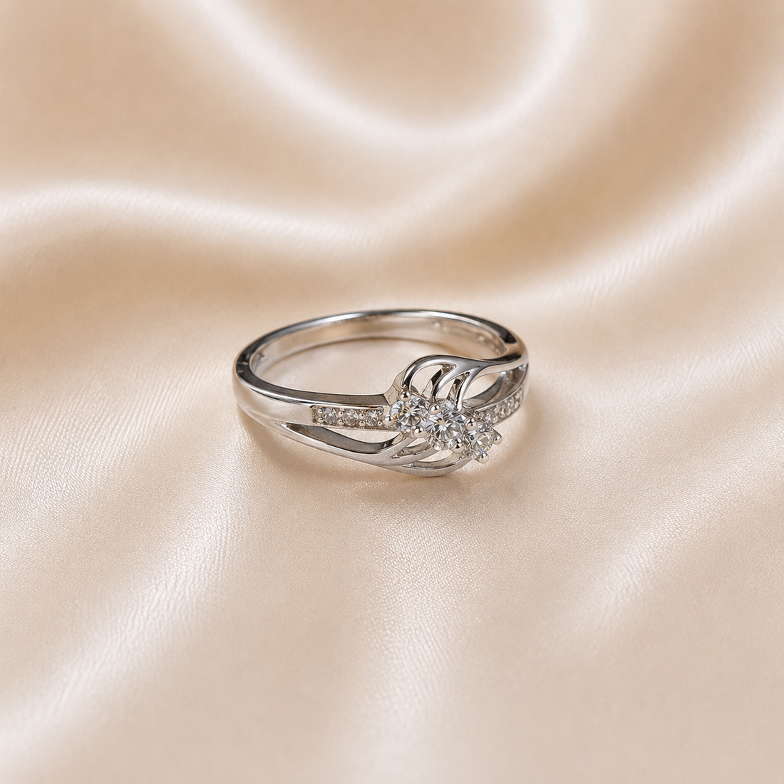 white gold 19.2K Portuguese Gold | WG 3 Stone & Pave Ring