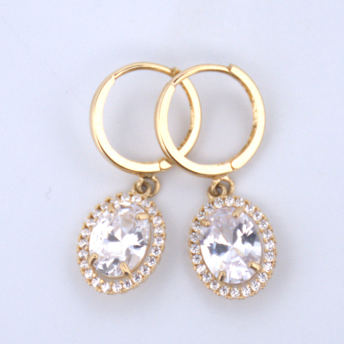 14K Gold | YG Halo Oval Drop Earrings