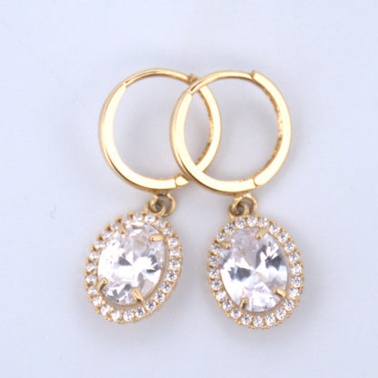 14K Gold | YG Halo Oval Drop Earrings
