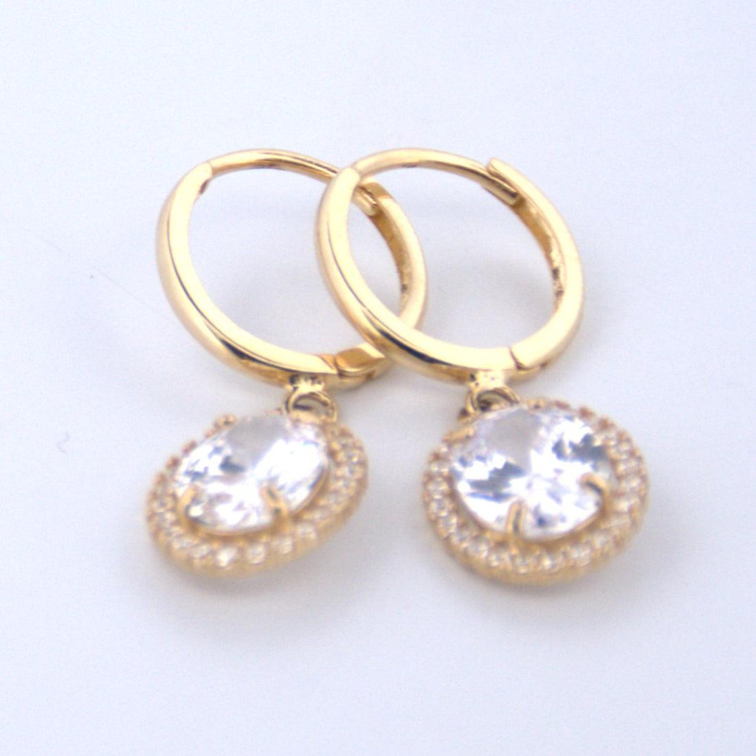 14K Gold | YG Halo Oval Drop Earrings