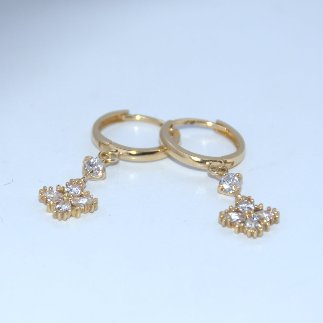 14K Gold | YG CZ Flower Cluster Drop Earrings